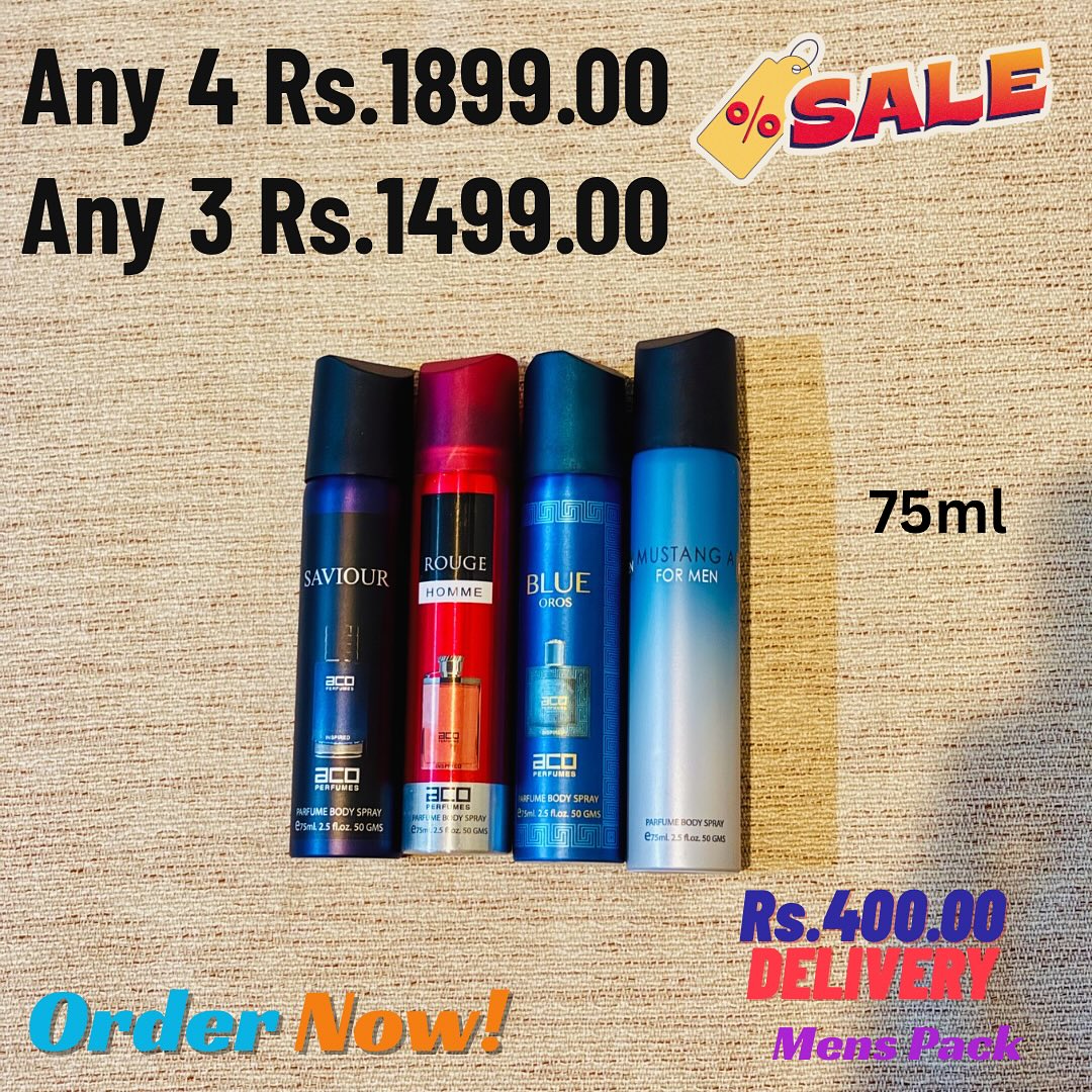 Saviour Â· Rouge Homme Â· Blue Oros Â· Mustang A For Men Mens Pack Any 3 or 4 x 75ml Sri Lanka Pinky Pouch