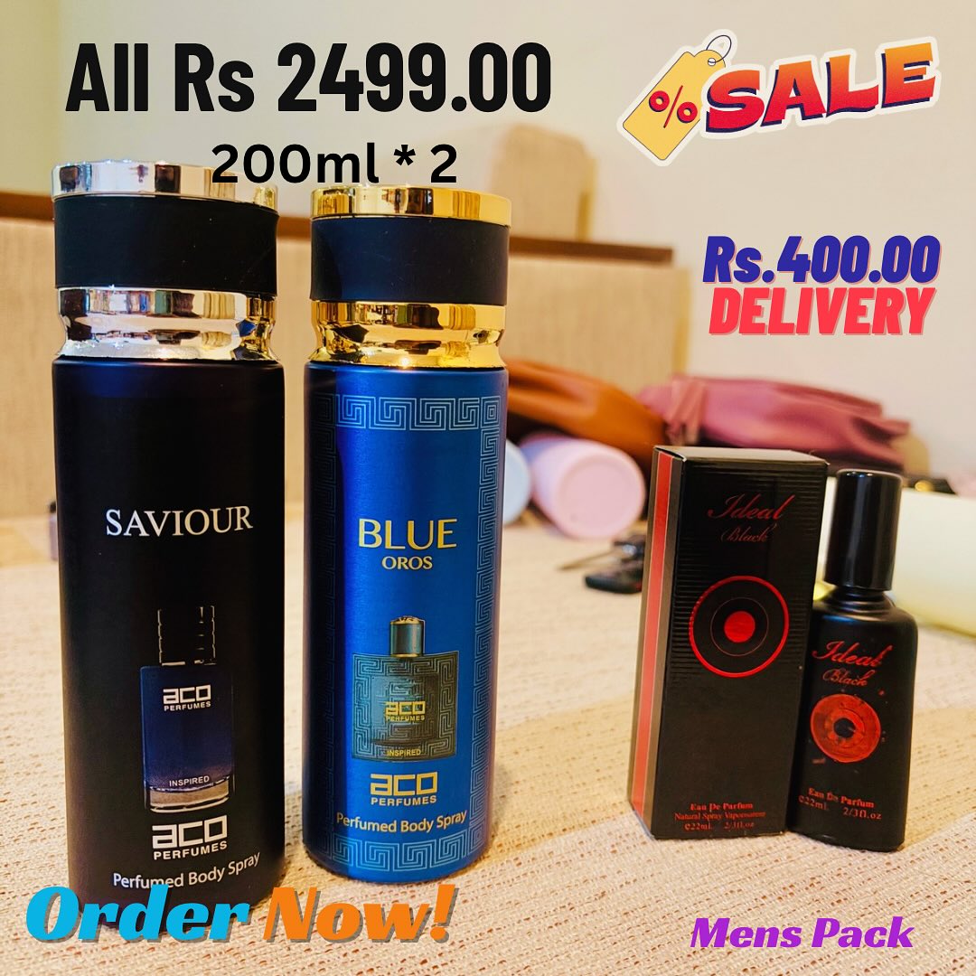 Saviour Â· Blue Oros + Ideal Black (22ml Bonus) Mens Pack 2 x 200ml + Bonus Sri Lanka Pinky Pouch
