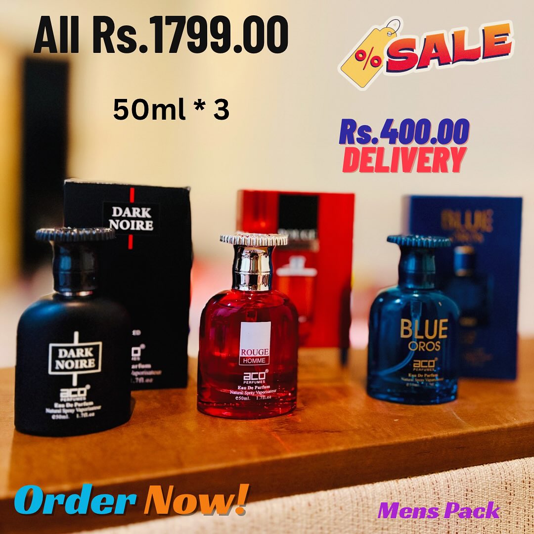 Dark Noire Â· Rouge Homme Â· Blue Oros Mens Pack 3 x 50ml Sri Lanka Pinky Pouch