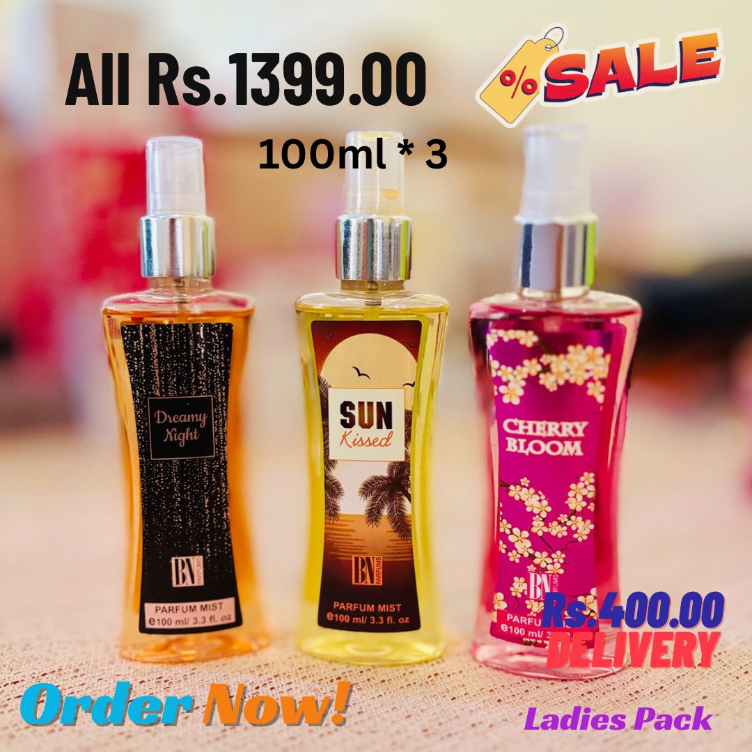 Dreamy Night Â· Sun Kissed Â· Cherry Bloom Ladies Pack 3 x 100ml Sri Lanka Pinky Pouch