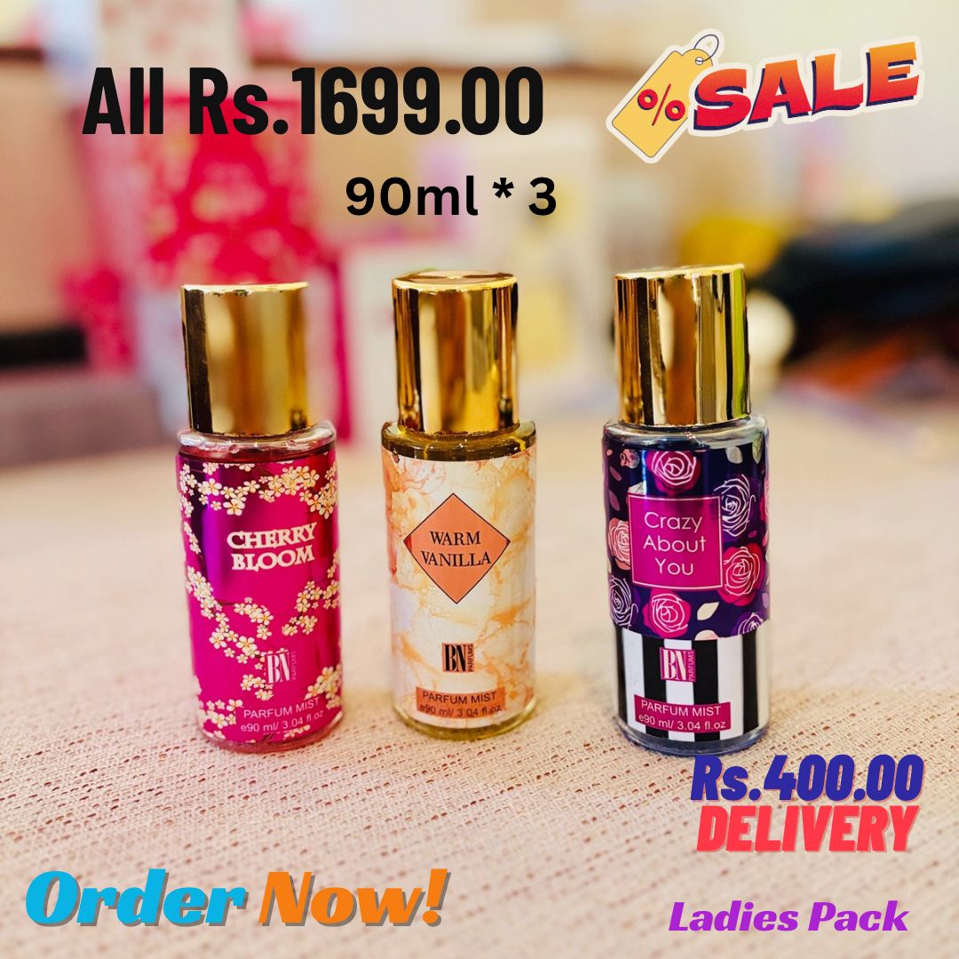 Cherry Bloom Â· Warm Vanilla Â· Crazy About You Ladies Pack 3 x 90ml Sri Lanka Pinky Pouch