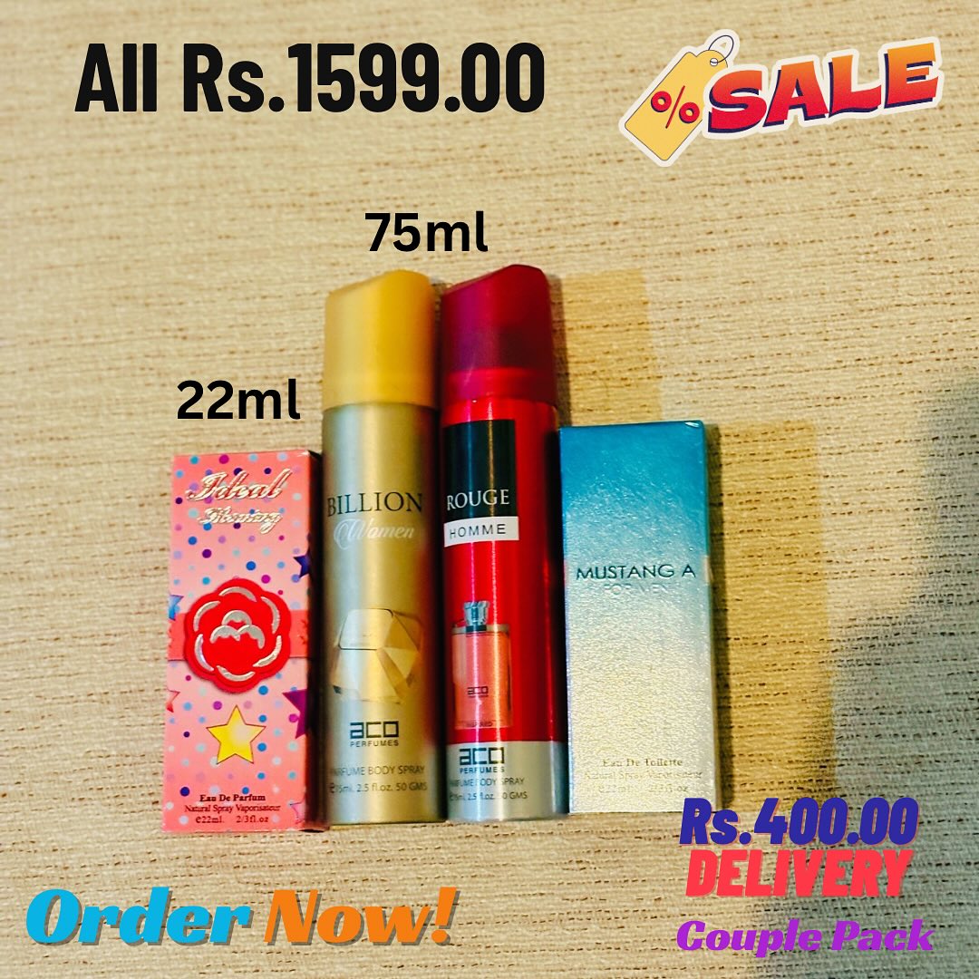 Ideal Flaming (22ml) Â· Billion Women (75ml) Â· Rouge Homme (75ml) Â· Mustang A (22ml) Couple Pack 22ml + 75ml Mix Sri Lanka Pinky Pouch