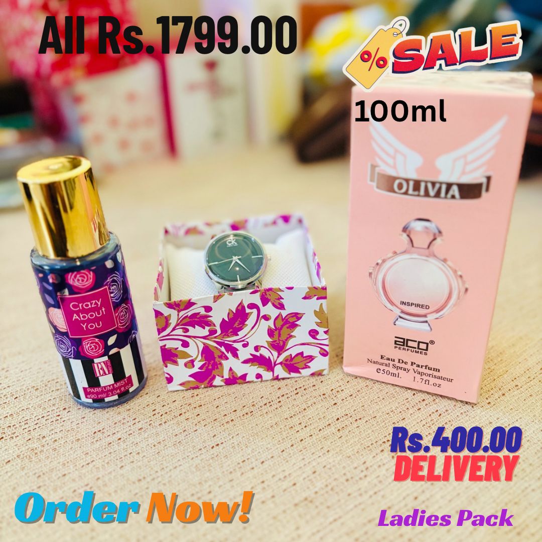 Watch + Olivia 100ml + Crazy About You gift pack Sri Lanka